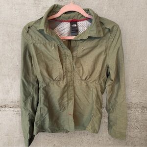 The North Face breathable long sleeve outdoor activewear shirt in olive green